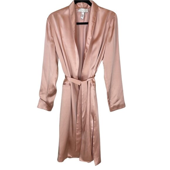 Fleur Du Mal Pink Rosewater Silk Smoking Robe with Sash Waist Belt Size M - Picture 3 of 12